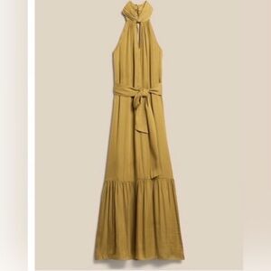 Banana Republic Satin Twist Maxi Dress Size Medium Olive Brown